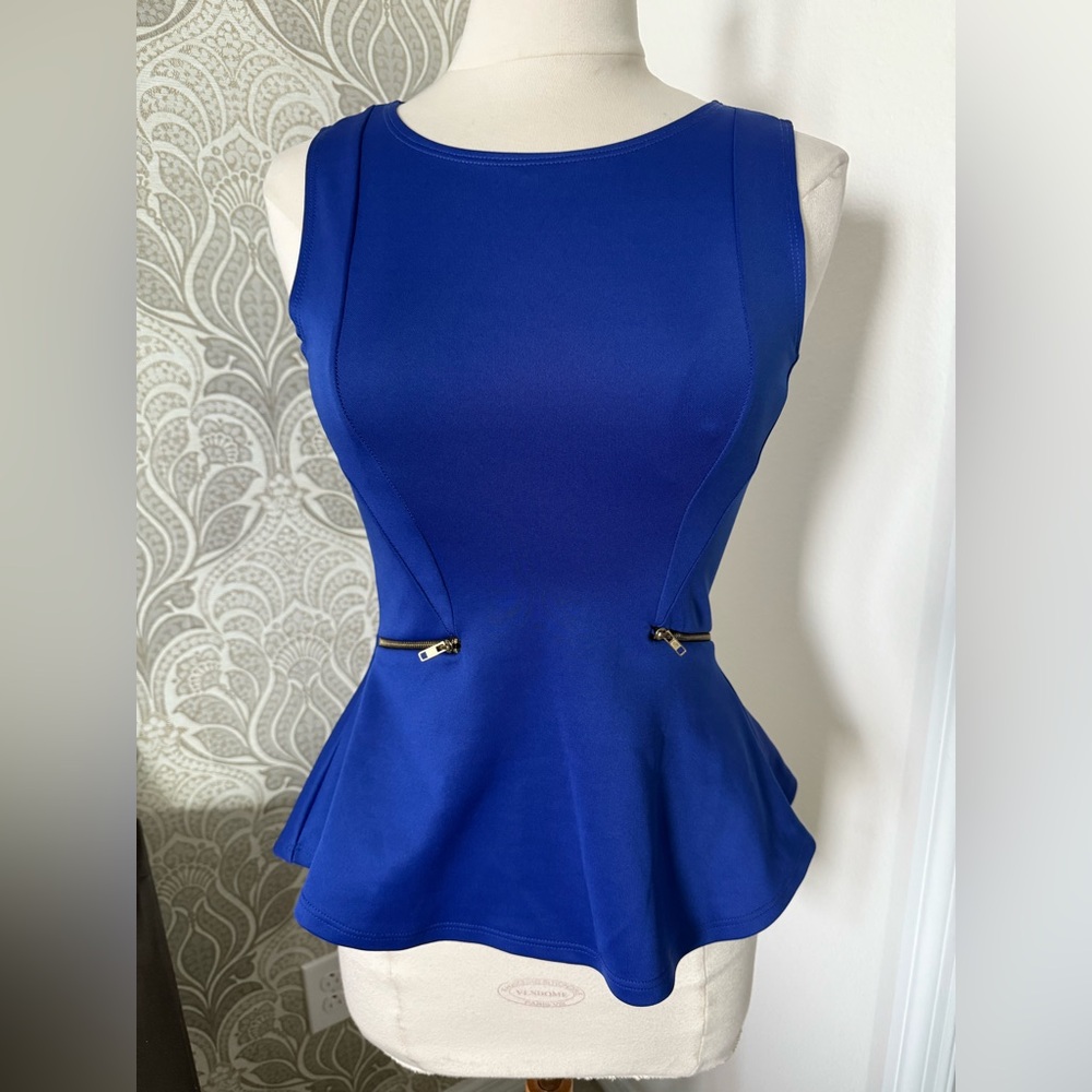 B Jewel Royal Blue Peplum Blouse